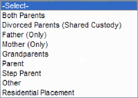 Dropdown for Living Arrangements at Termination