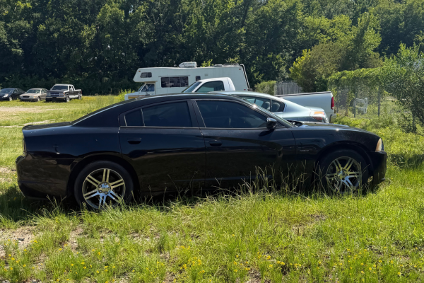 Black Dodge Charger in Grass Field