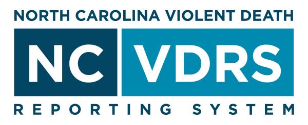 Logo of the North Carolina Violent Death Reporting System, featuring the acronym "NC VDRS" against a blue background.