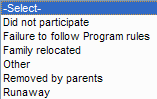 Dropdown for Unsuccessful Termination Reason