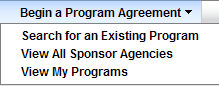Dropdown menu showing Search for an Existing Program option