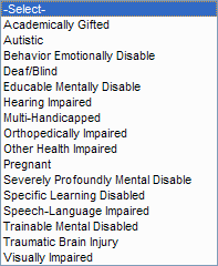 Dropdown for Exceptional Designation (IEP)
