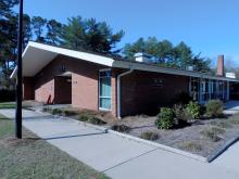 Outside of a brick building.