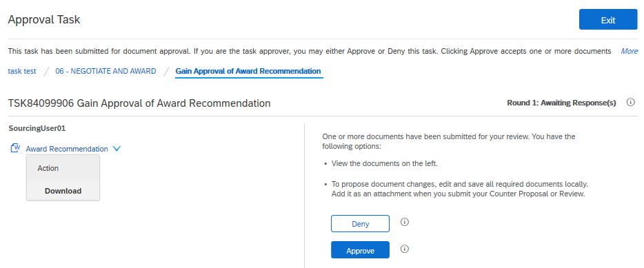 Approving or Denying a Sourcing Document