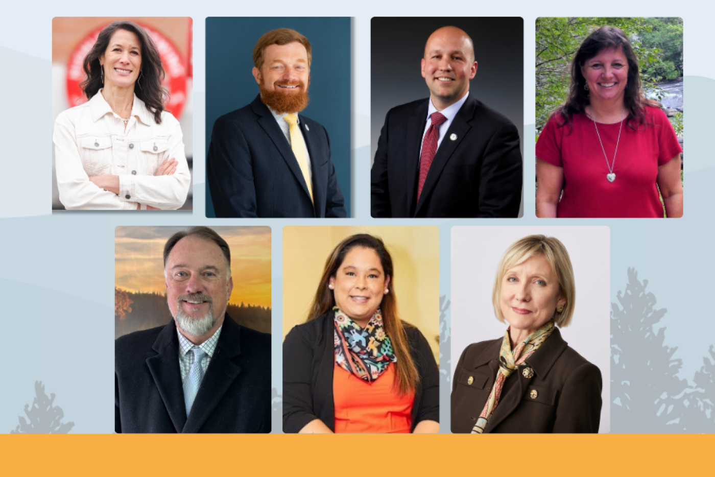 Seven images of men and women in business attire