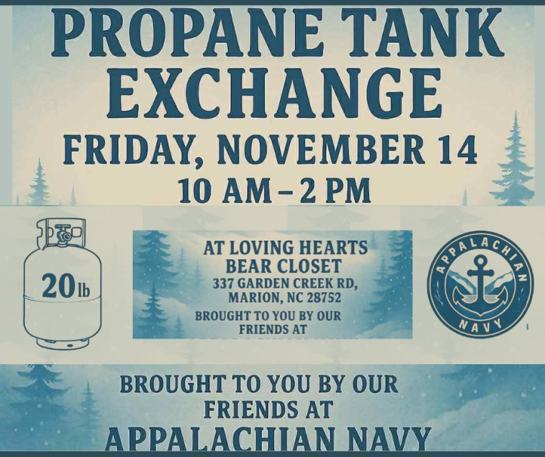 Community flier with blue tones offering a propane tank exchange