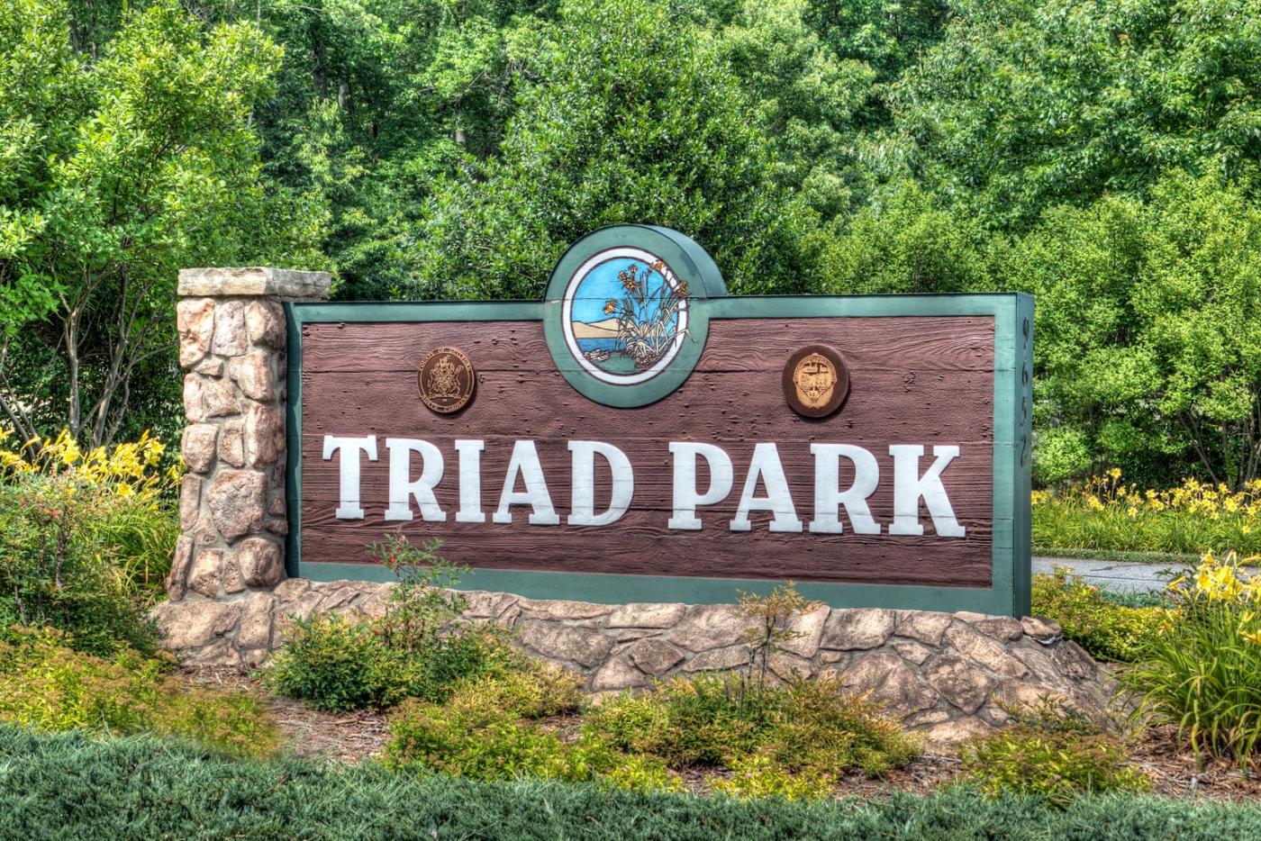 Triad Park sign at entrance.