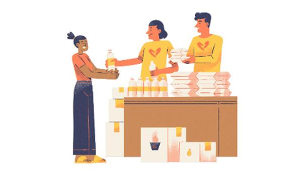 Someone purchasing bottled water and food at a food store.