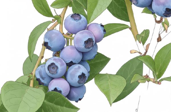 Ripe blueberries on a blueberry bush.