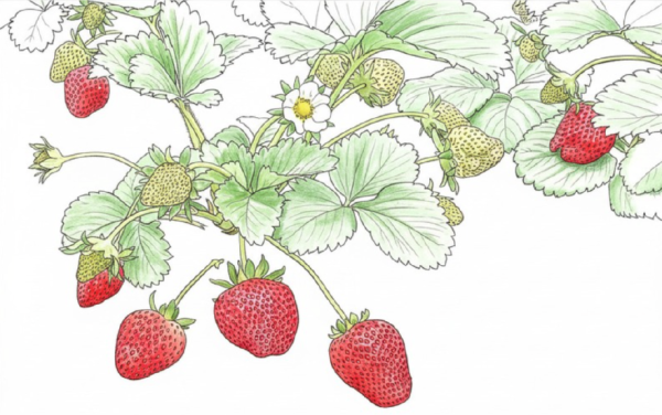 Ripe, red strawberries on a strawberry plant