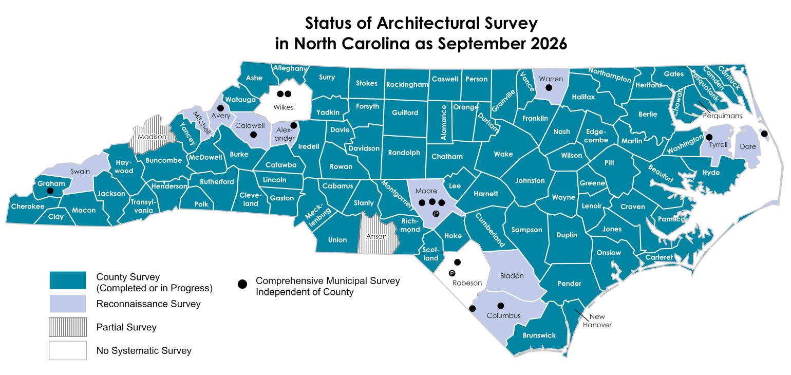 Map showing survey status of each North Carolina county