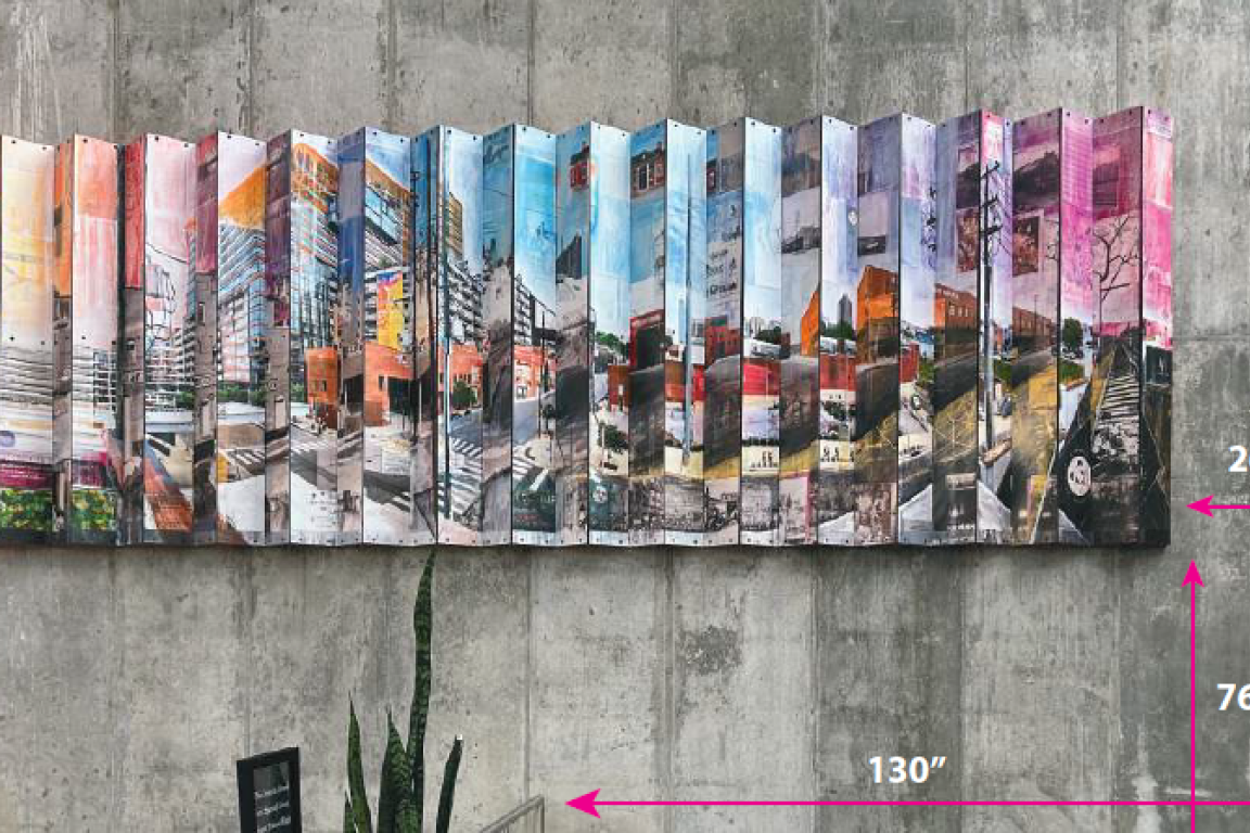 Rendering of an accordian-shaped public art piece