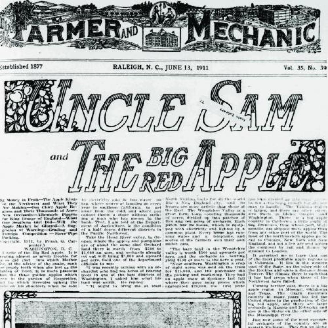 Vintage Newspaper with the headline Uncle Sam and The Big Red Apple