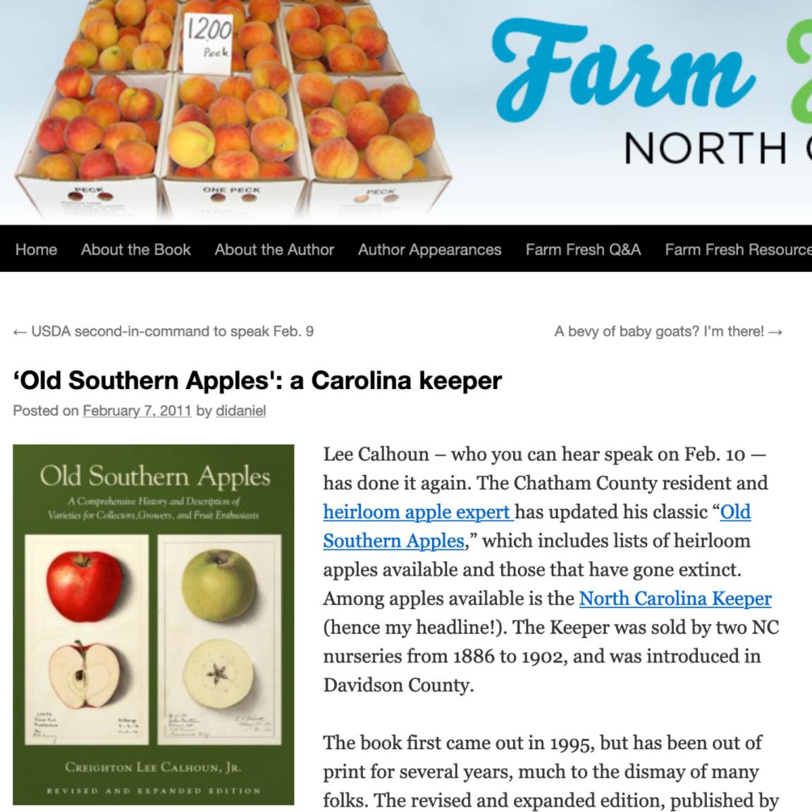 Article with headline that says Old Southern Apples a Carolina Keeper