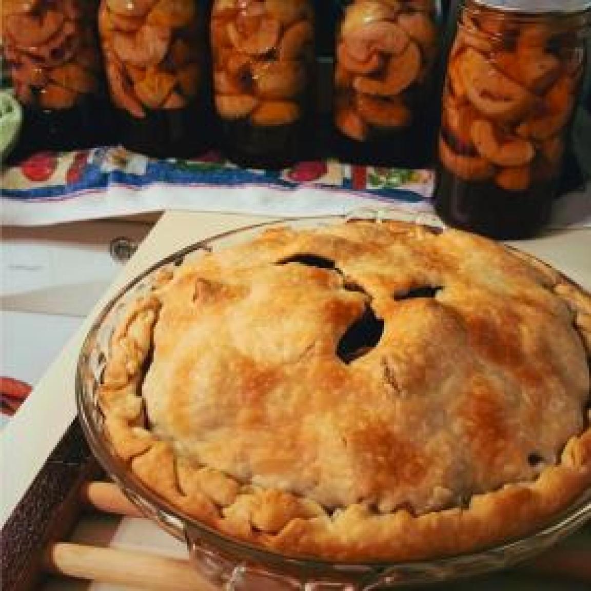 Apple pie cooling on the counter