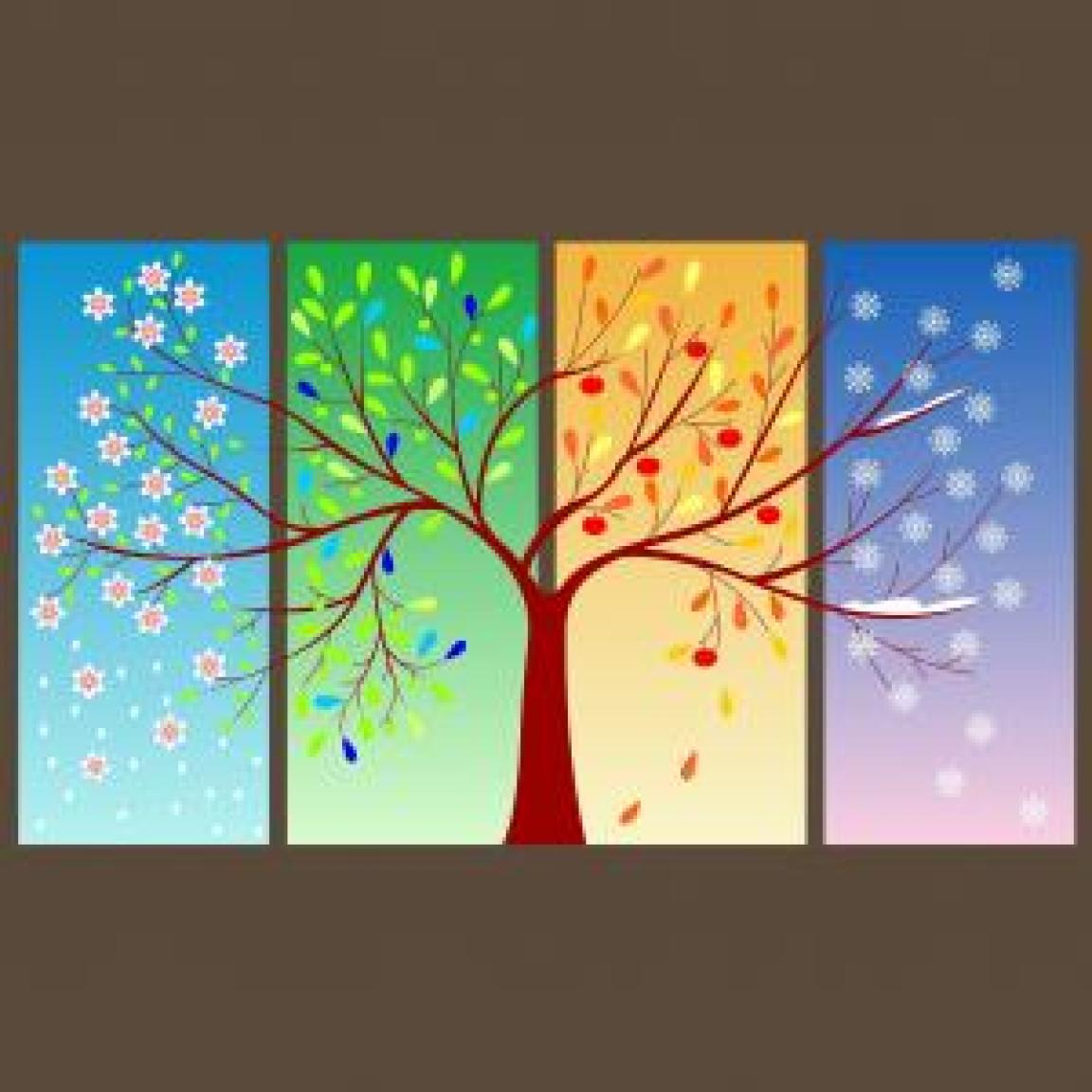 Illustration of a tree in all four seasons