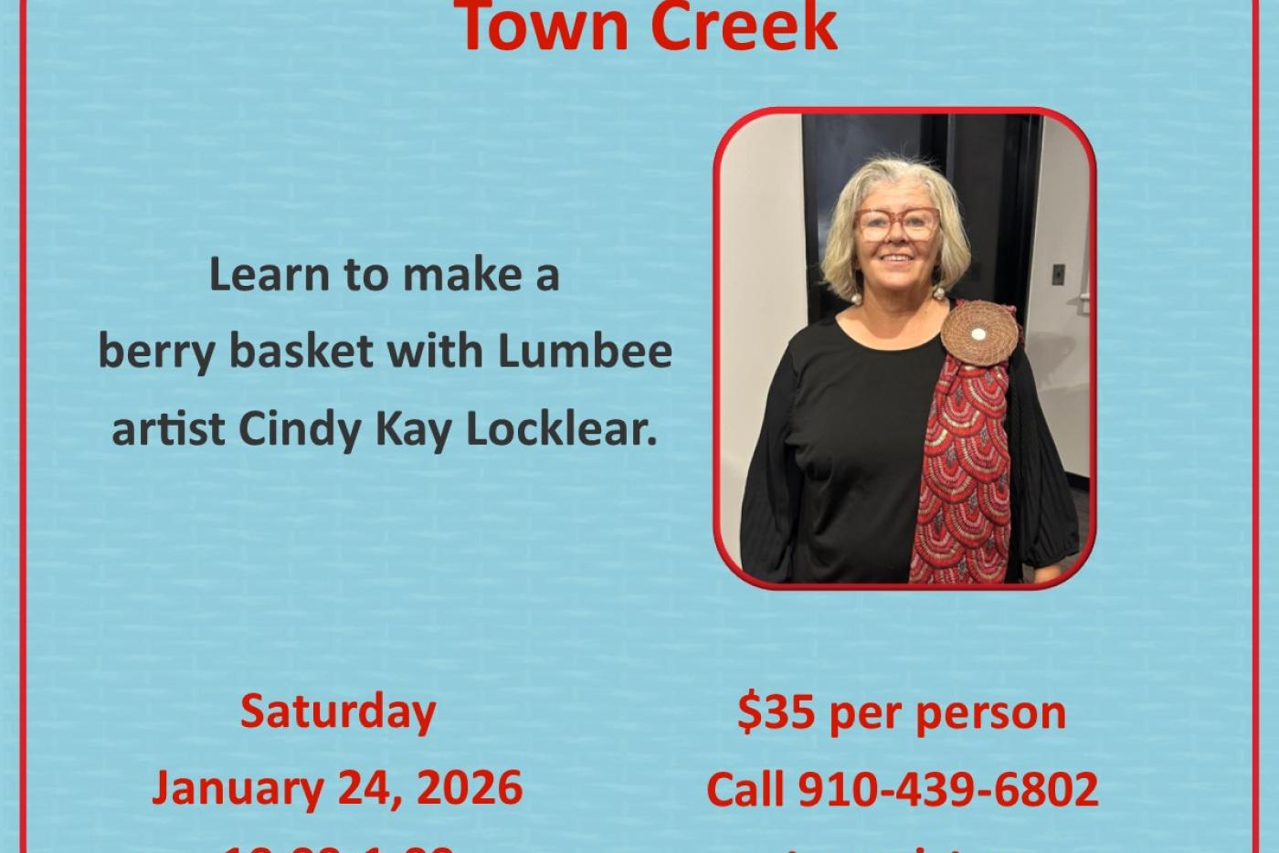 Basket Weaving Workshop at Town Creek with Cindy Kay Locklear.