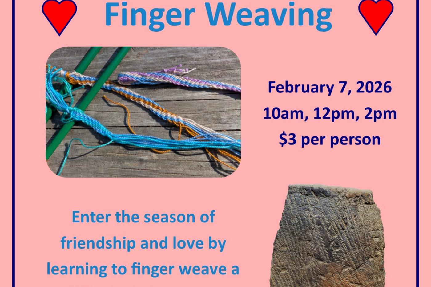 Finger Weaving workshop at Town Creek