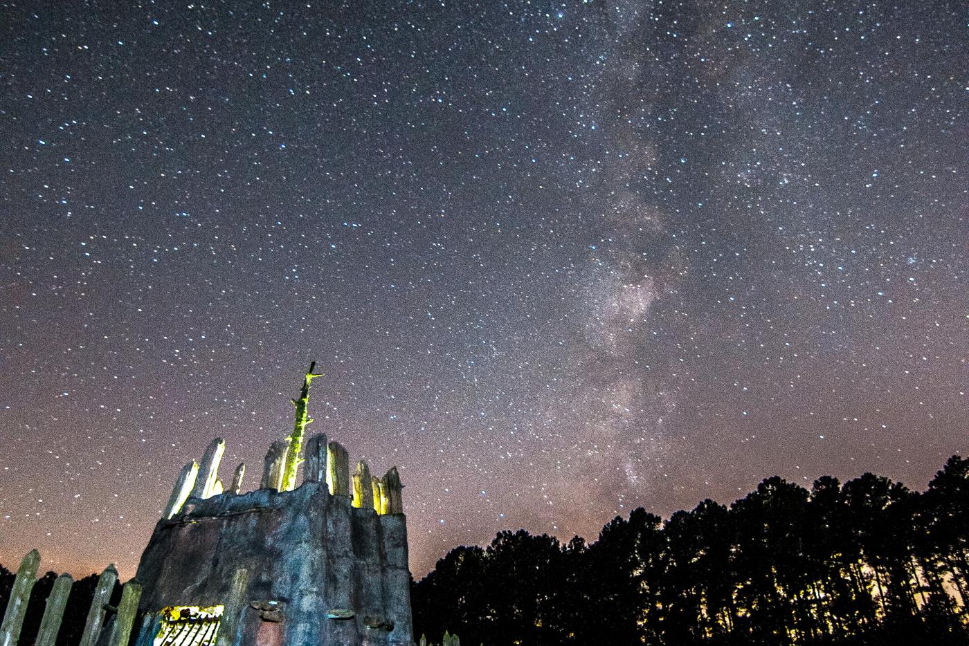 The Milky Way visible above the north guard tower at the Town Creek village site.
