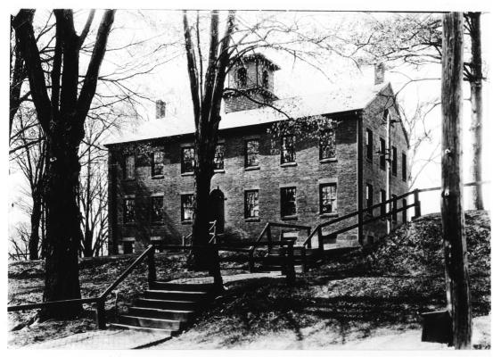 Photograph of Old Academy Hall on the campus of Wesleyan Academy, now Wilbraham and Monson Academy in Wilbraham, Massachussetts.
