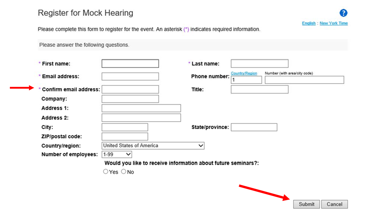 Webex registration page information