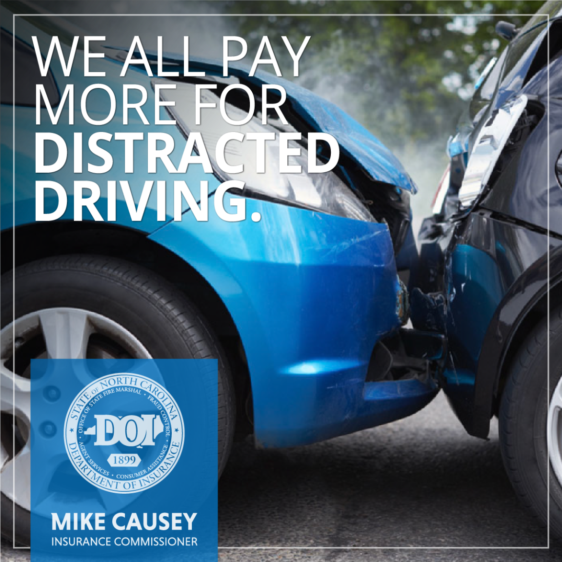 Blue car crashed into the rear end of black car.