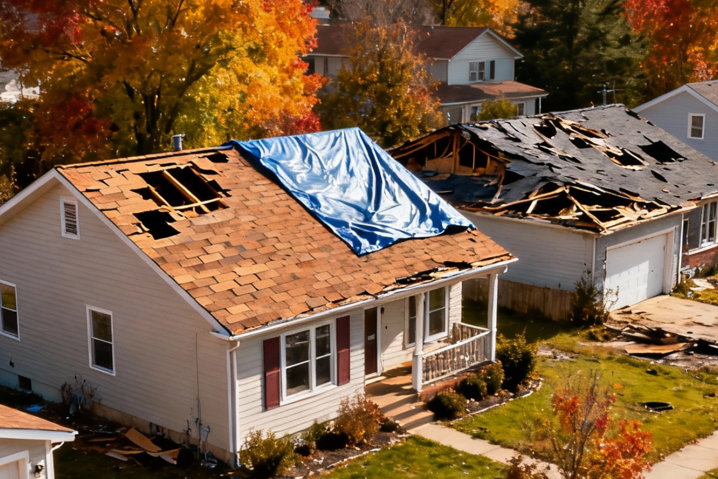 House with damaged roof
