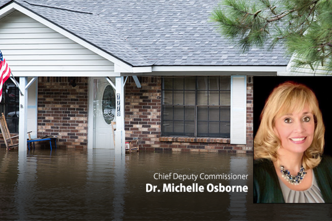 Flooded home with Dr. Michelle Osborne's photo super imposed Flooded home with Dr. Michelle Osborne's photo super imposed