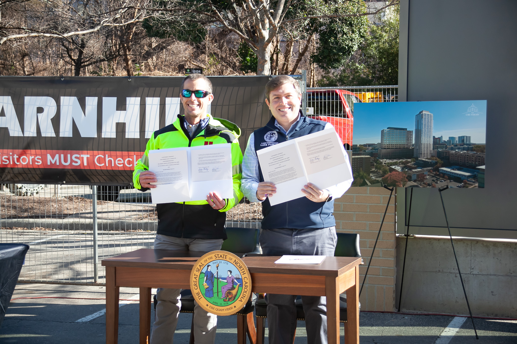 Labor Commissioner Luke Farley Announces Safety Partnership Between the NC Department of Labor and Barnhill Building Group for Creamery Project in Downtown Raleigh﻿