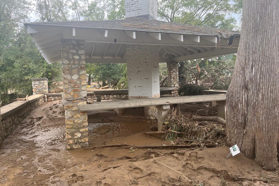 mud and silt in the stone gazebo 