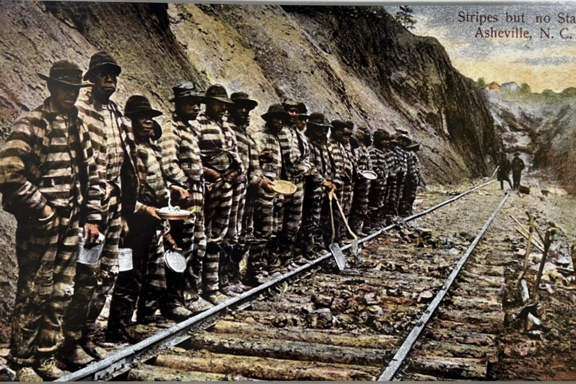 Row of Black prisoners working on the Western Carolina Railroad