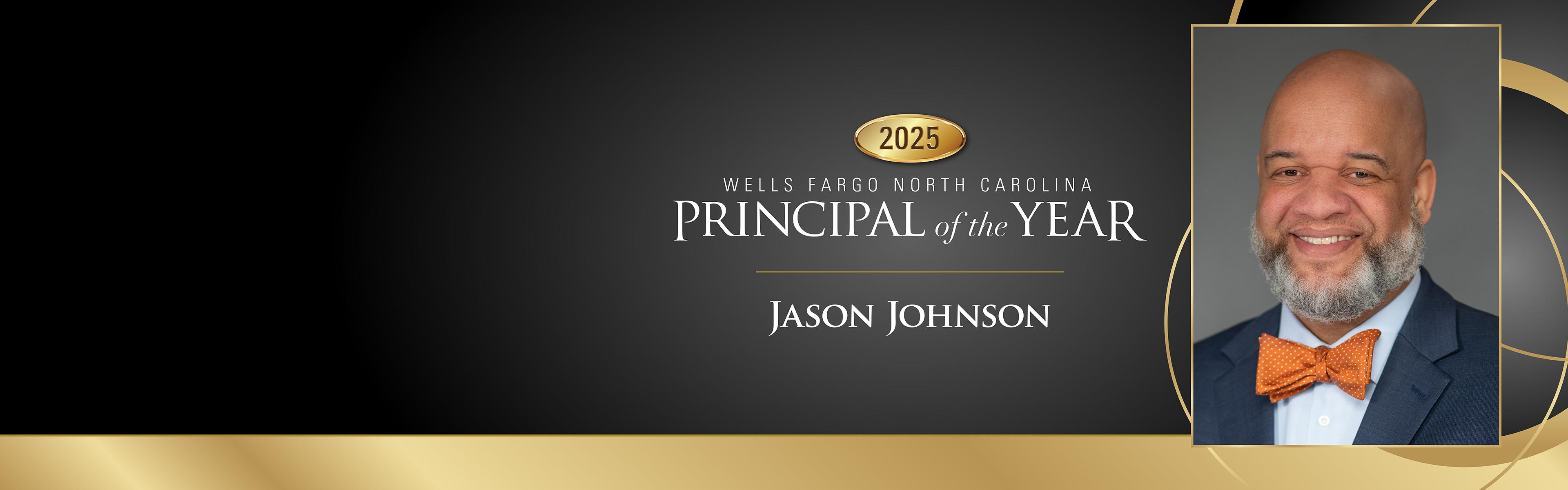 NC Principal of the Year Jason Johnson is shown alongside the POY logo.