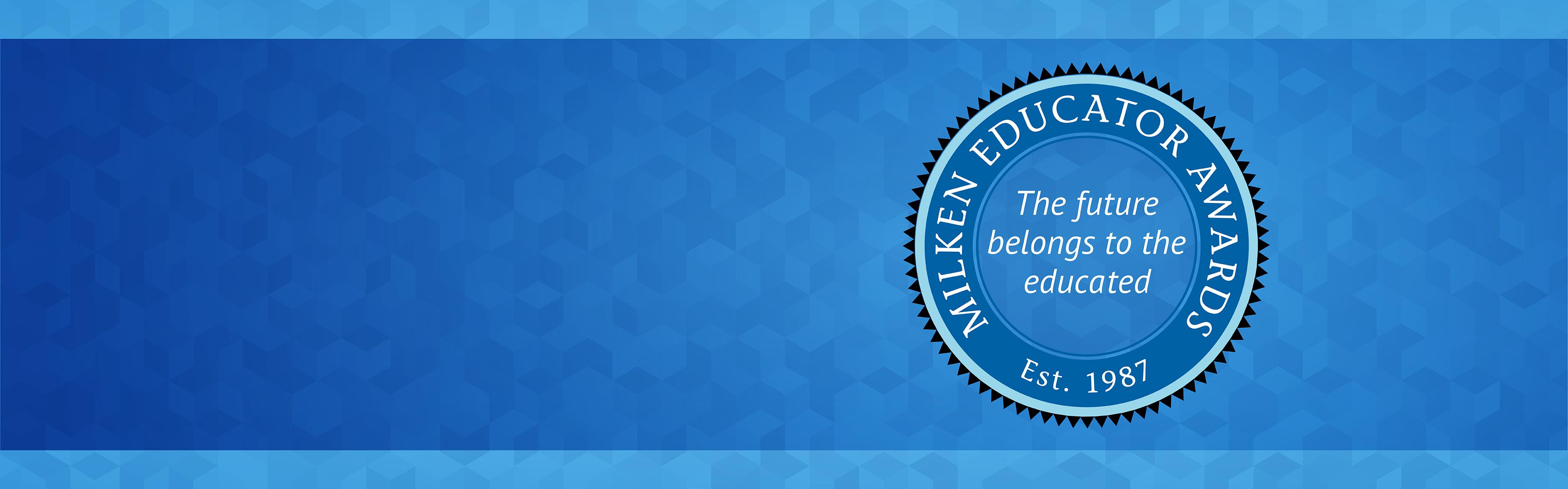 Milken Logo on a blue background.