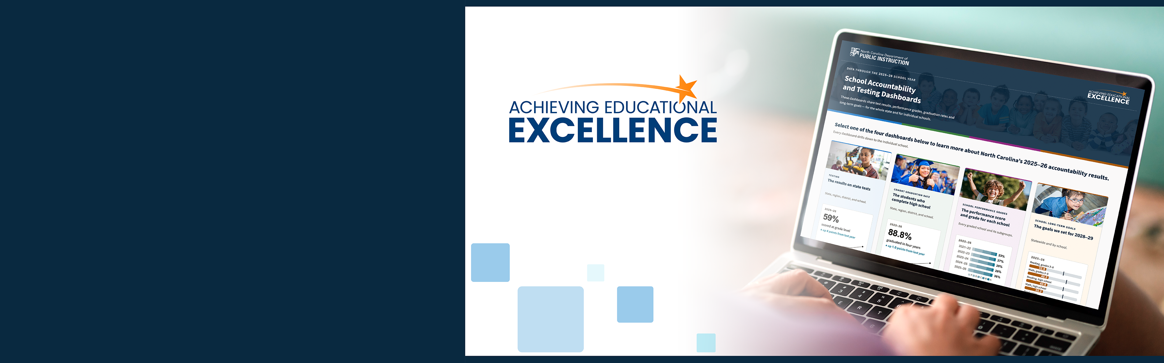 "Achieving Educational Excellence" Logo is shown with a laptop displaying the Accountability dashboard..
