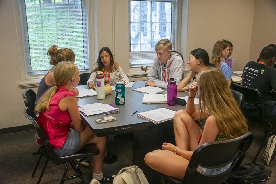 Governor's School students discuss ideas in a small group