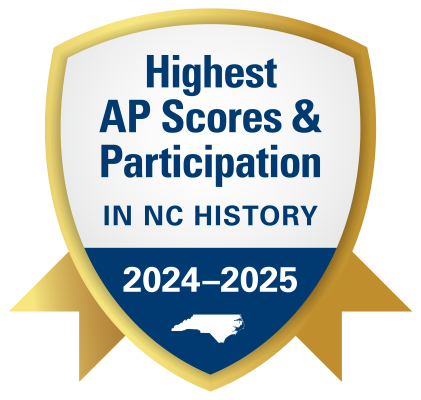 Gold seal with the words: Highest AP Scores and Participation in NC History 24-25