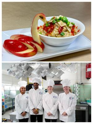 A photo collage featuring an image of Chase High School's Egg Roll in a Bowl over a picture of the winning team