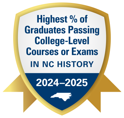 Gold seal with the words: Highest % of Grads Passing College-level Courses.