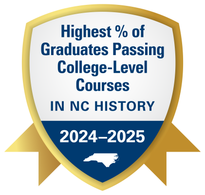 Gold seal with the words: Highest % of Grads Passing College-level Courses.