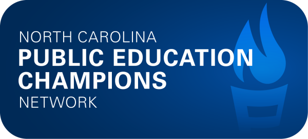 NC Public Education Champions Network is shown with a torch in the background.