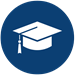 A graduation cap is shown on a blue background.