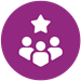 Three sillouettes with a star above them on a purple background.