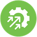 A gear with arrows on green background.