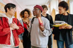 Students listening to another speak