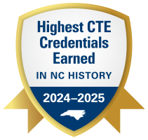 Gold seal with the words: Highest CTE Credentials Earned in NC History 24-25