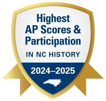 Gold seal with the words: Highest AP Scores and Participation in NC History 24-25