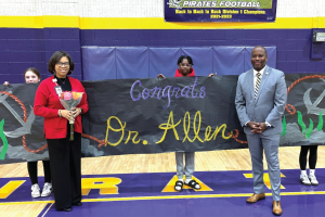 Dr. Latreicia Allen is recognized as the Sandhills Region Principal of the Year.