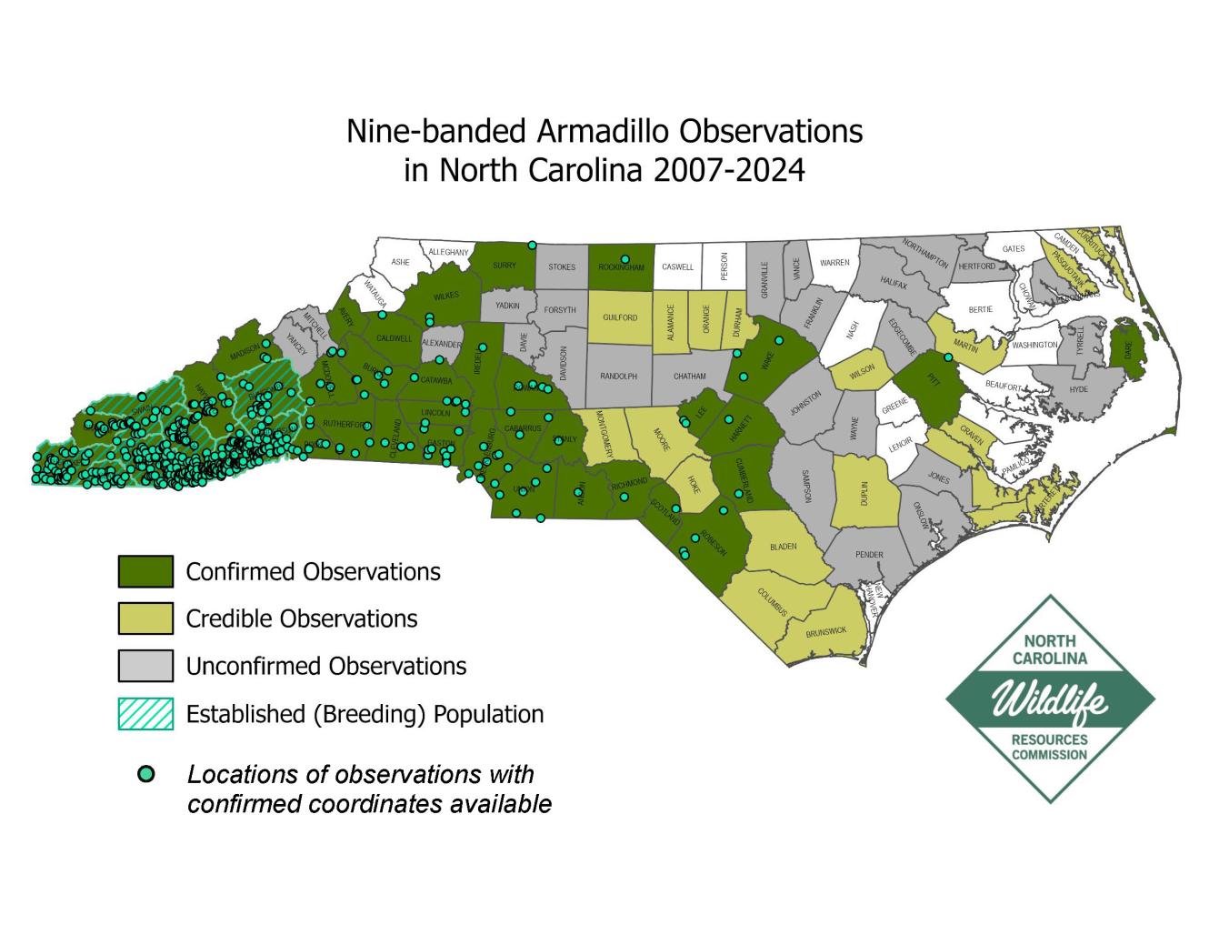 Armadillo range expansion map in NC.