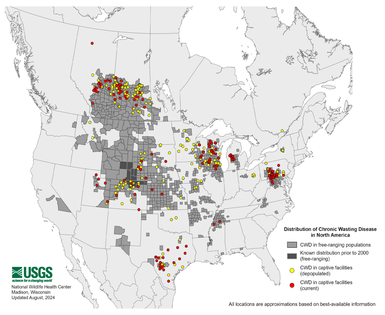 Distribution Map of Chronic Wasting Disease in North America.