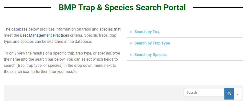 Screenshot of BMP Trap and Species Search Portal